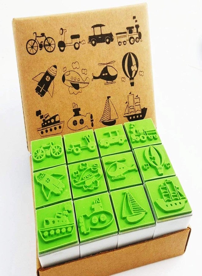 Np Crafts 12 Kids Rubber Stamp Scrapbook Supply Stamper Toy Car Boy Rocket Rubber Stamp Set (CR023) - Image 2